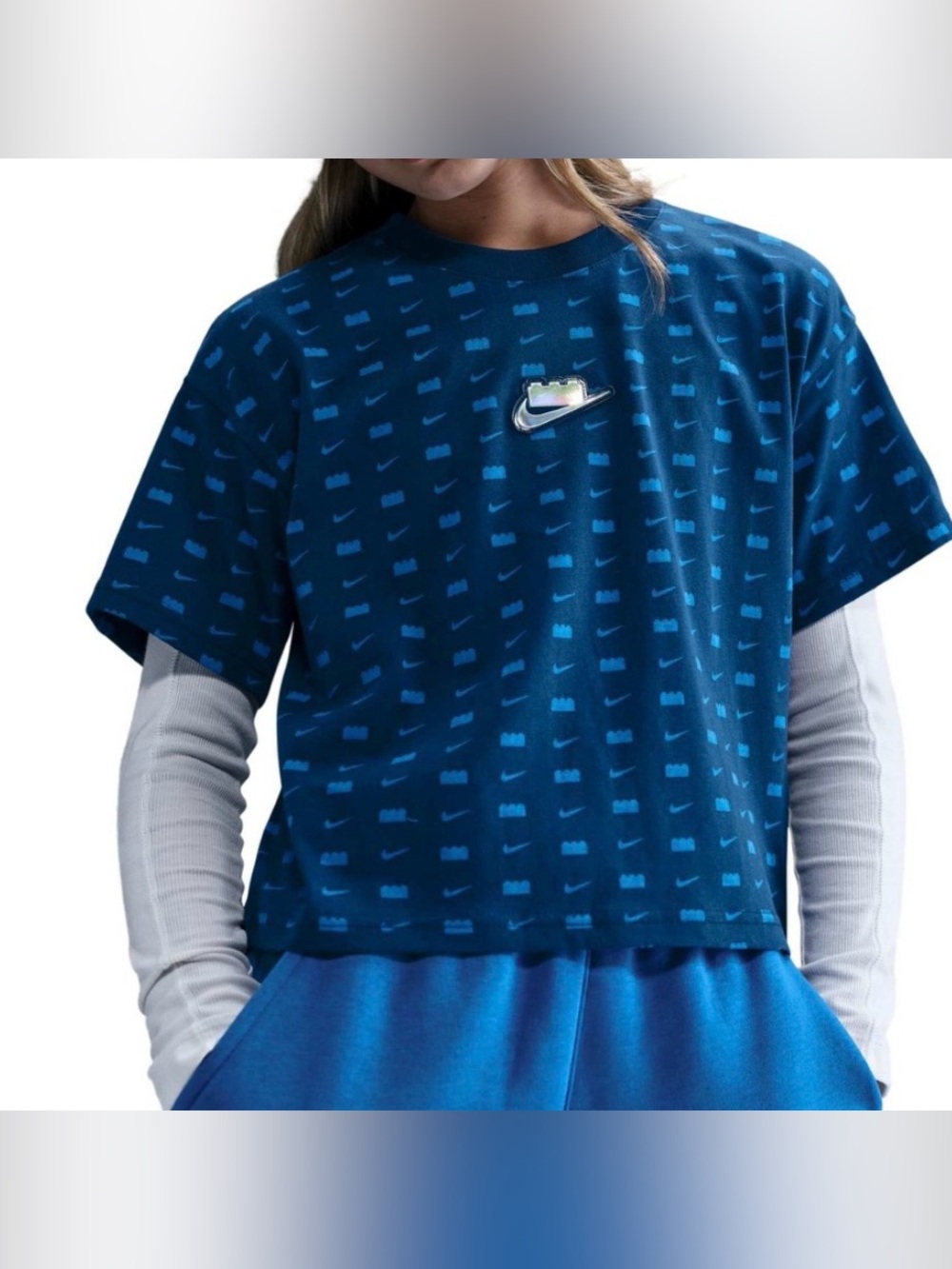 Nike x LEGO® Collection Girl’s Cropped T-Shirt Blue Size Large New